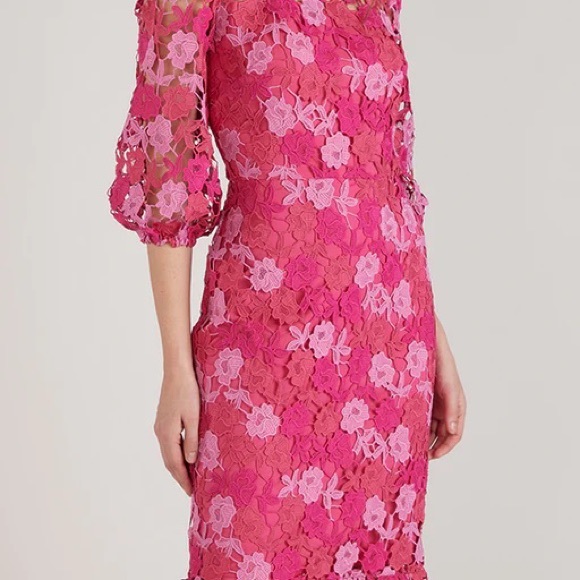 ISO Shoshanna Judith Flounce-Hem Crochet Lace Midi Dress - Picture 3 of 3